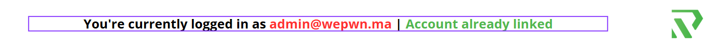 Successful account linking - screenshot showing successful authentication as the admin user